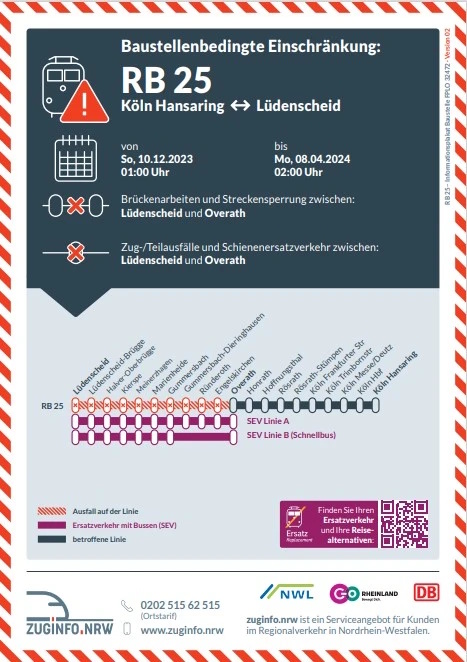 Beispiel eines Baustellenplakates (hier: Schienenersatzverkehr RB 25)