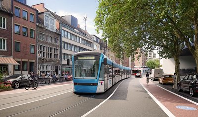 Visualisierung einer Regiotram in der Franzstraße in Aachen (Animation) (© Stadt Aachen)